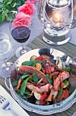 Seafood platter with lobster and mange tout