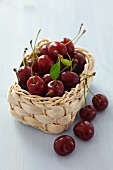 A basket of sour cherries