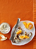 Bread with blue cheese and orange