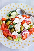 Greek salad with olives and feta cheese