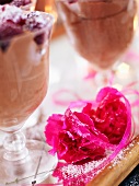 Chocolate mousse and pink carnations
