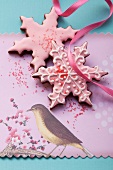 Christmas biscuits with pink icing