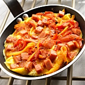 Piperrada (Basque Pepper Omelet) in a Skillet