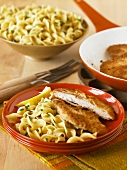 Pan Fried Breaded Chicken with Noodles