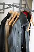 Jackets on coathangers on clothes rail