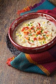 Bowl of Clam and Corn Chowder with Bacon
