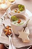 Cream of celery soup with croutons