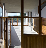 View through glass door into loggia of a contemporary house