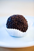 A rum ball with chocolate sprinkles