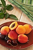 Fresh Apricots and Cherries on a Plate