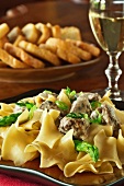 Beef Stroganoff with Asparagus Over Egg Noodles