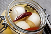 Open Jar of Homemade Pickled Eggs