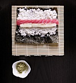 Making Homemade Sushi with Tuna; Bowl of Wasabi