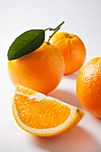 Orangenschnitz vor ganzen Orangen