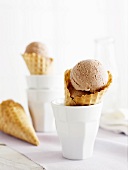 Chocolate and hazelnut ice cream in a cone