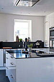 Modern kitchen with cooking island and built-in electrical appliances