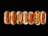 A row of hot dogs
