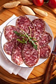 Iberian hard sausage, sliced