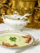 Cucumber soup with bacon and cress