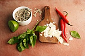 Ingredients for pesto with chilli peppers