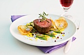 Beef fillet with courgette and potato chips