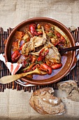 Rabbit stew with crayfish