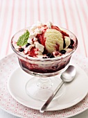 Ice cream dish with blueberries