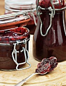 Jars of blueberry jam