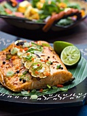 Salmon fillet with limes, spring onions and spices (Caribbean)