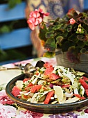 A summer salad with rhubarb and grapefruit