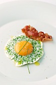 Fried egg with herbs and bacon