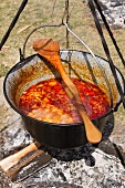 Lecso in a pot over a camp fire (Hungary)