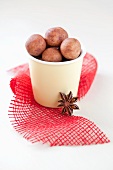 Marzipan potatoes in a cup for Christmas