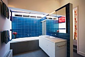 Bathroom with blue tiling