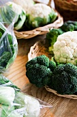 Fresh Broccoli and Cauliflower on Straw Plates