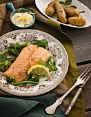 Salmon fillet with broccoli and potatoes
