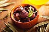 Preserved olives in an earthenware bowl