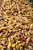 Lots of potatoes on a market stall in Peru