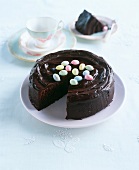 Chocolate cake with sugar eggs