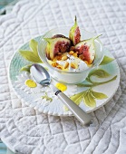 Figs with Greek yogurt, honey and pine nuts
