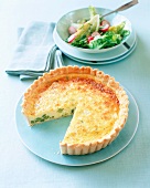Cheese tart with beans and mixed salad