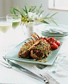 Roast lamb chops with a rosemary and garlic crust