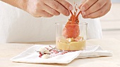 Arranging lobster with lobster sauce