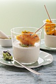 Sour cream pudding with grilled pineapple and pistachios