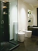 Contemporary, black and white designer bathroom in classic extension