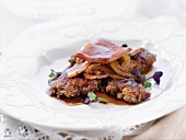 Paneed Chicken Liver with Sauteed Onions and Trimmed Bacon