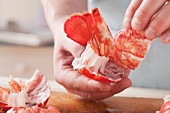 Removing lobster meat from the shell