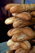 Lots of stacked baguettes
