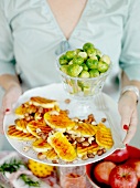 Grilled tofu escalopes with nuts and Brussels sprouts