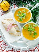 Pumpkin and orange soup with fresh bread